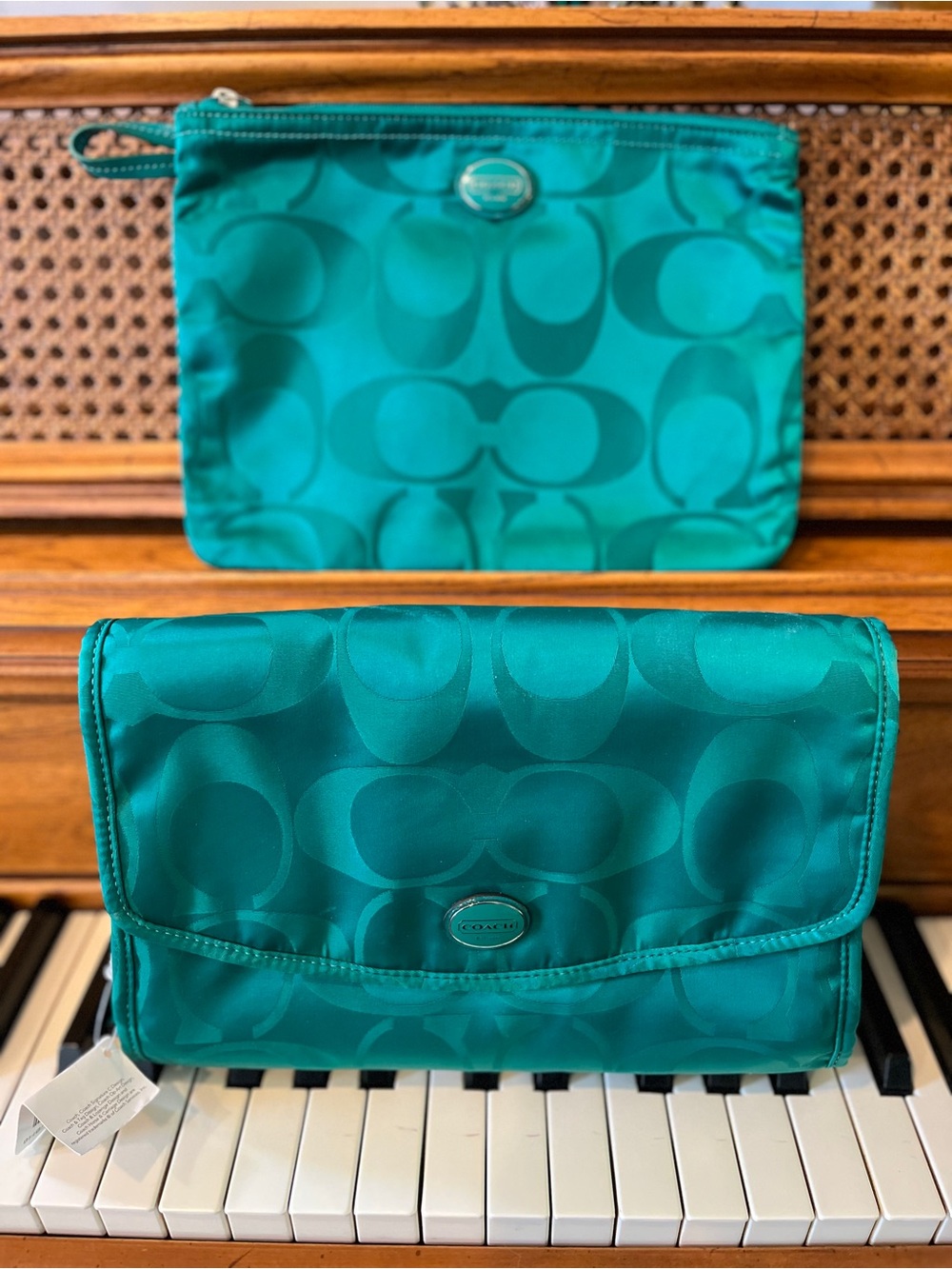 Coach Getaway Signature Foldover Travel Organizer & Pouch Teal NWT